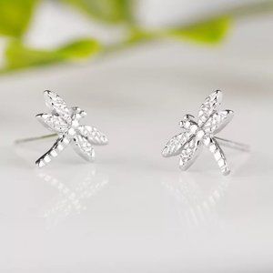 14k Gold Dragonfly Stud Earrings Sterling Silver